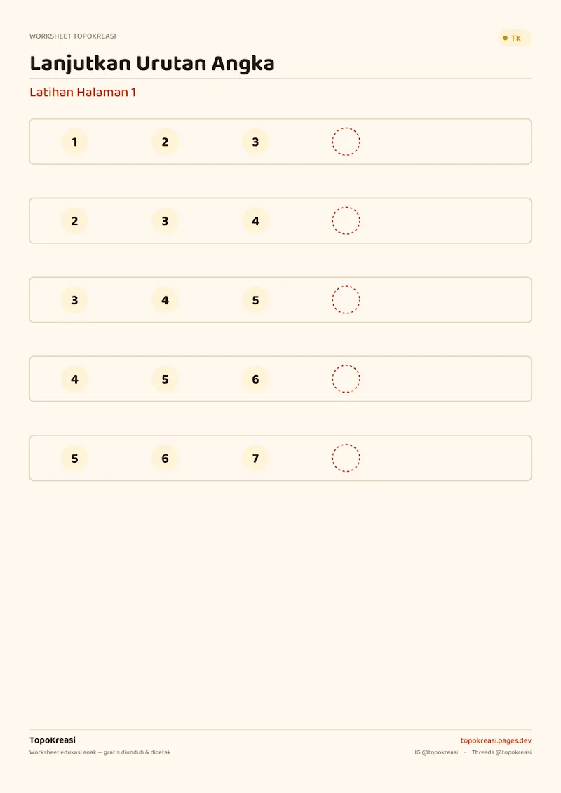 Preview worksheet Pola Angka Lanjutkan Urutan
