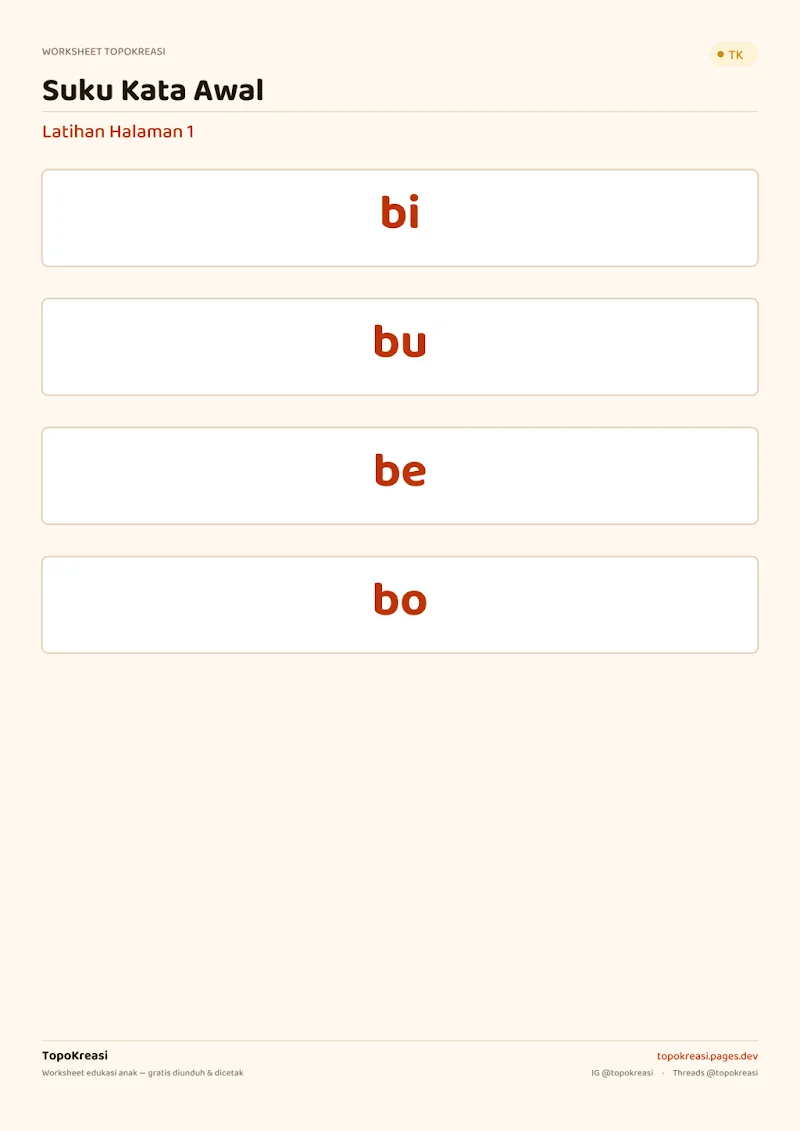 Preview worksheet Suku Kata Awal