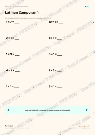 Cuplikan preview halaman 3 worksheet Tabel Perkalian 1 — resolusi rendah bertanda air, bukan file final