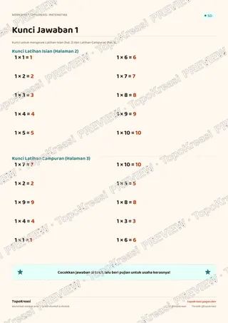 Cuplikan preview halaman 4 worksheet Tabel Perkalian 1 — resolusi rendah bertanda air, bukan file final