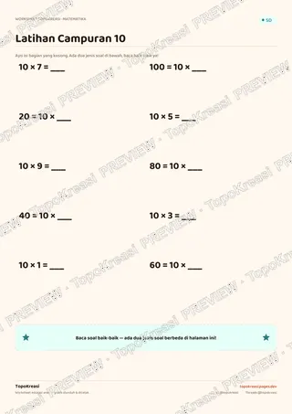 Cuplikan preview halaman 3 worksheet Tabel Perkalian 10 — resolusi rendah bertanda air, bukan file final
