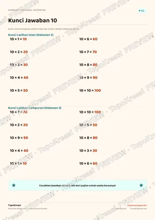 Cuplikan preview halaman 4 worksheet Tabel Perkalian 10 — resolusi rendah bertanda air, bukan file final