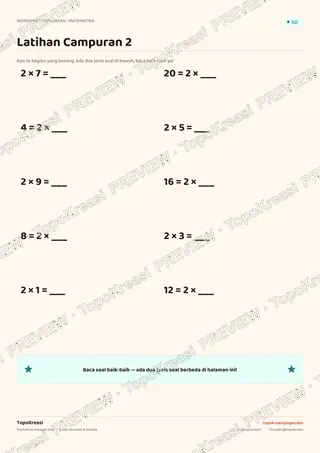 Cuplikan preview halaman 3 worksheet Tabel Perkalian 2 — resolusi rendah bertanda air, bukan file final