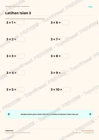 Cuplikan preview halaman 2 worksheet Tabel Perkalian 3 — resolusi rendah bertanda air, bukan file final