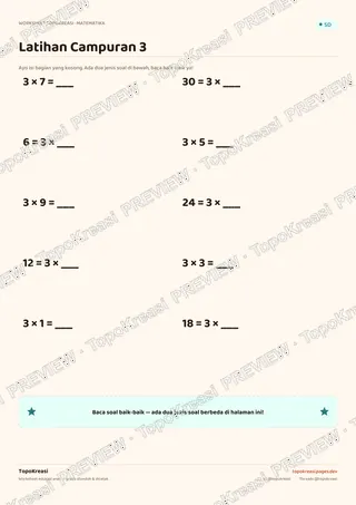 Cuplikan preview halaman 3 worksheet Tabel Perkalian 3 — resolusi rendah bertanda air, bukan file final