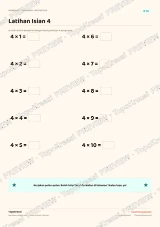 Cuplikan preview halaman 2 worksheet Tabel Perkalian 4 — resolusi rendah bertanda air, bukan file final
