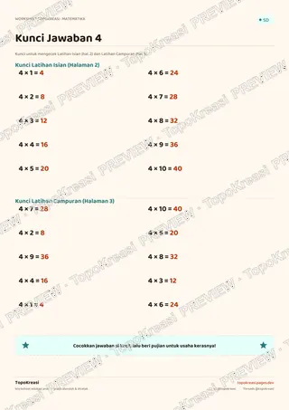 Cuplikan preview halaman 4 worksheet Tabel Perkalian 4 — resolusi rendah bertanda air, bukan file final