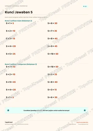 Cuplikan preview halaman 4 worksheet Tabel Perkalian 5 — resolusi rendah bertanda air, bukan file final