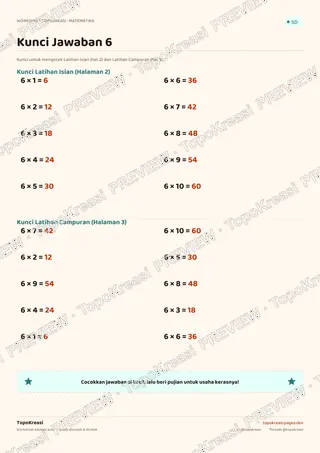 Cuplikan preview halaman 4 worksheet Tabel Perkalian 6 — resolusi rendah bertanda air, bukan file final