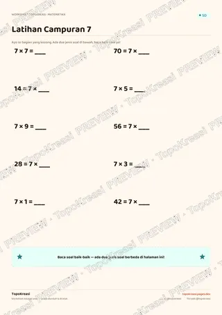 Cuplikan preview halaman 3 worksheet Tabel Perkalian 7 — resolusi rendah bertanda air, bukan file final