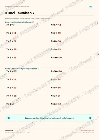 Cuplikan preview halaman 4 worksheet Tabel Perkalian 7 — resolusi rendah bertanda air, bukan file final
