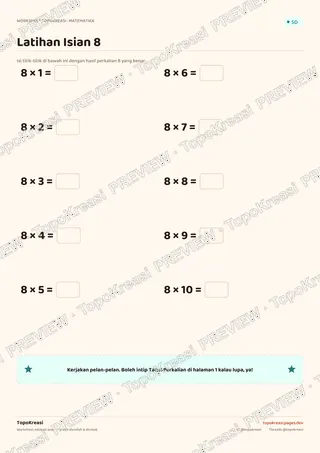 Cuplikan preview halaman 2 worksheet Tabel Perkalian 8 — resolusi rendah bertanda air, bukan file final