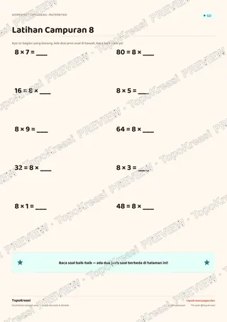Cuplikan preview halaman 3 worksheet Tabel Perkalian 8 — resolusi rendah bertanda air, bukan file final