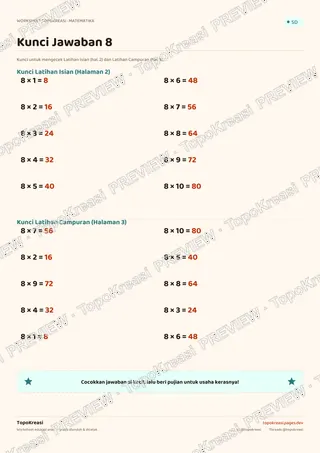 Cuplikan preview halaman 4 worksheet Tabel Perkalian 8 — resolusi rendah bertanda air, bukan file final