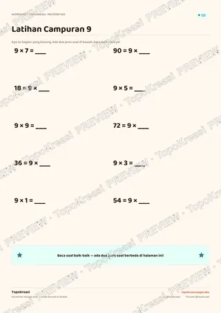 Cuplikan preview halaman 3 worksheet Tabel Perkalian 9 — resolusi rendah bertanda air, bukan file final