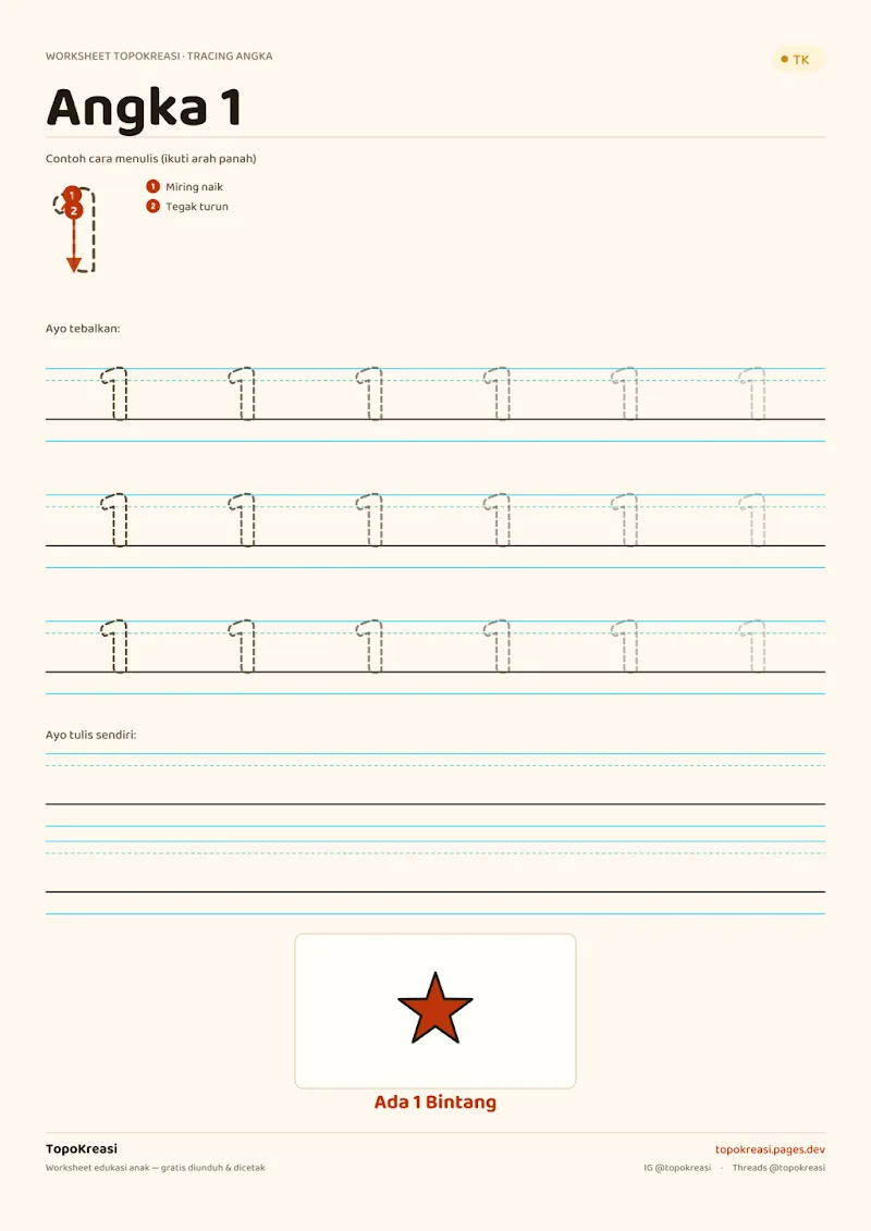 Preview worksheet Tracing Angka 1–10