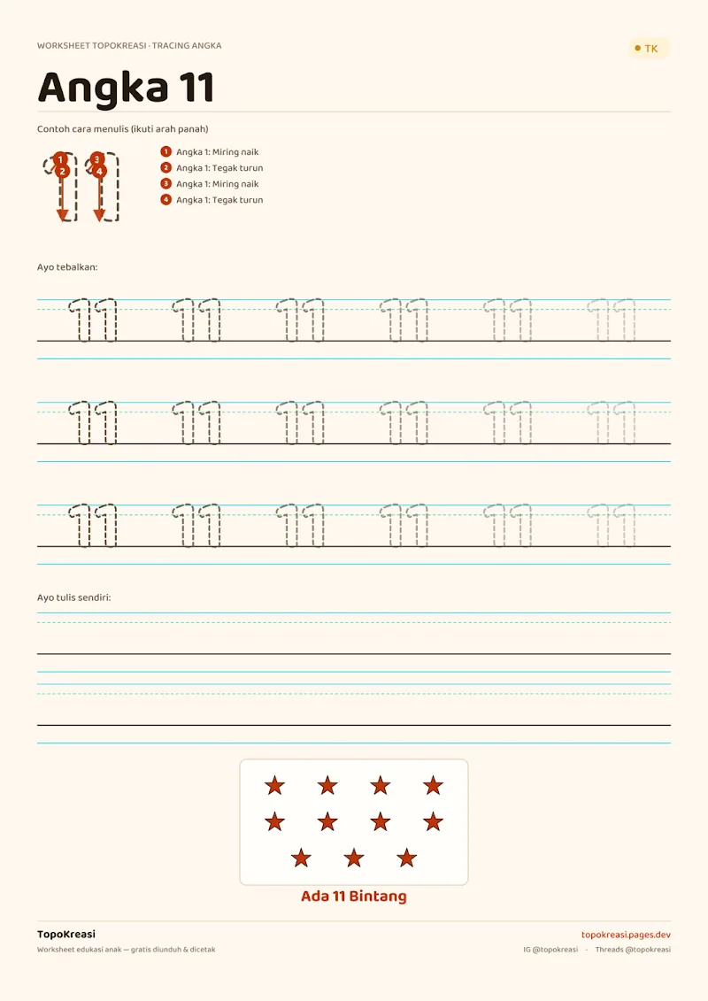 Preview worksheet Tracing Angka 11–20