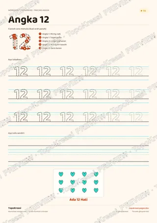 Cuplikan preview halaman 2 worksheet Tracing Angka 11–20 — resolusi rendah bertanda air, bukan file final