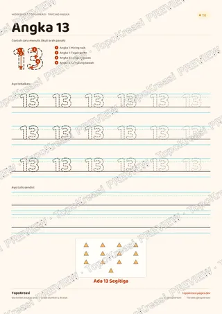 Cuplikan preview halaman 3 worksheet Tracing Angka 11–20 — resolusi rendah bertanda air, bukan file final