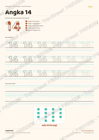 Cuplikan preview halaman 4 worksheet Tracing Angka 11–20 — resolusi rendah bertanda air, bukan file final