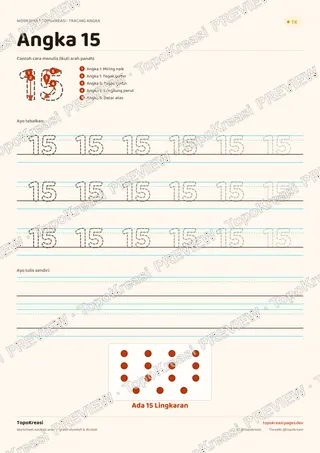 Cuplikan preview halaman 5 worksheet Tracing Angka 11–20 — resolusi rendah bertanda air, bukan file final