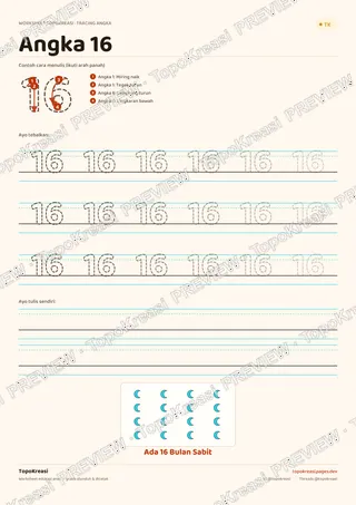 Cuplikan preview halaman 6 worksheet Tracing Angka 11–20 — resolusi rendah bertanda air, bukan file final