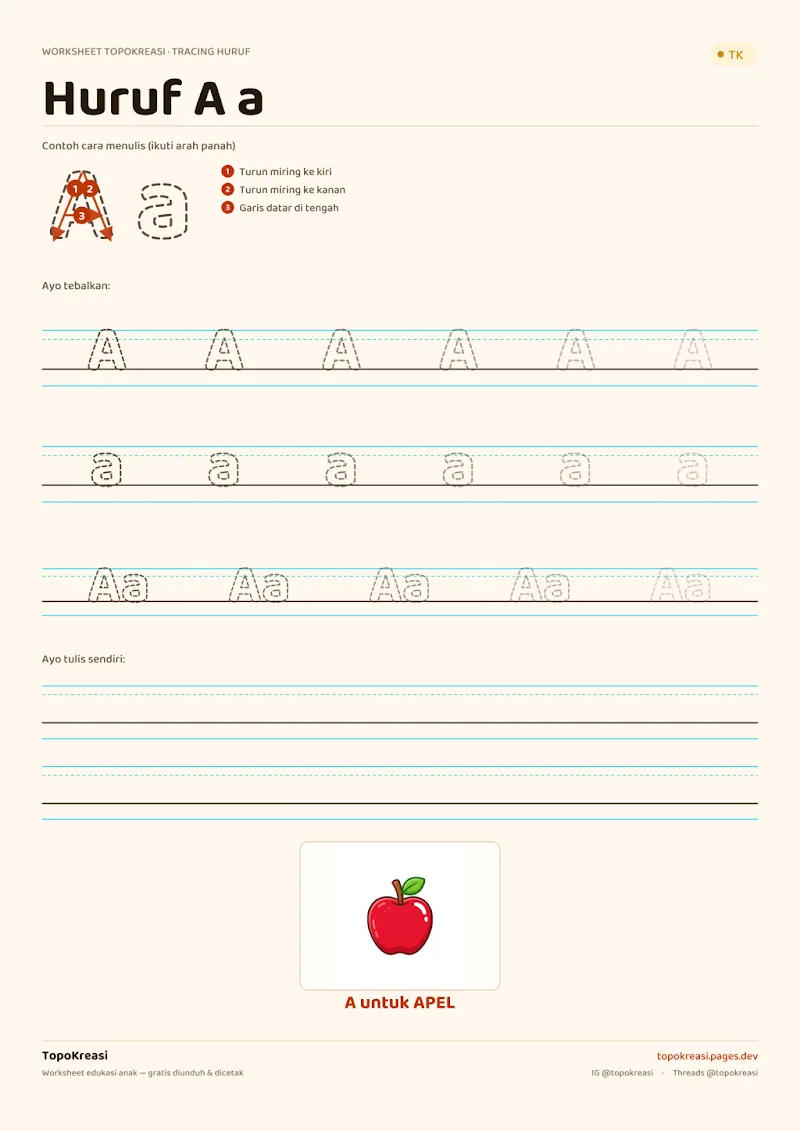 Preview worksheet Tracing Huruf A–I
