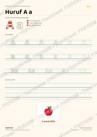 Cuplikan preview halaman 1 worksheet Tracing Huruf A–I — resolusi rendah bertanda air, bukan file final