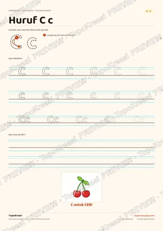 Cuplikan preview halaman 3 worksheet Tracing Huruf A–I — resolusi rendah bertanda air, bukan file final