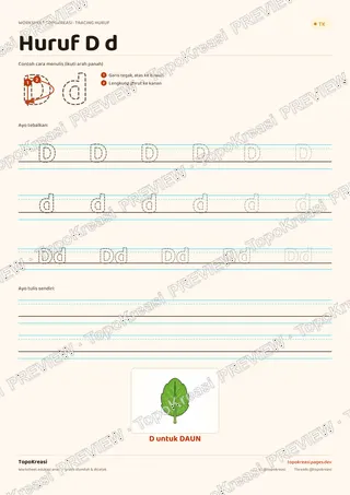 Cuplikan preview halaman 4 worksheet Tracing Huruf A–I — resolusi rendah bertanda air, bukan file final