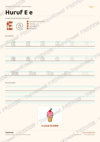 Cuplikan preview halaman 5 worksheet Tracing Huruf A–I — resolusi rendah bertanda air, bukan file final