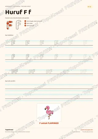 Cuplikan preview halaman 6 worksheet Tracing Huruf A–I — resolusi rendah bertanda air, bukan file final