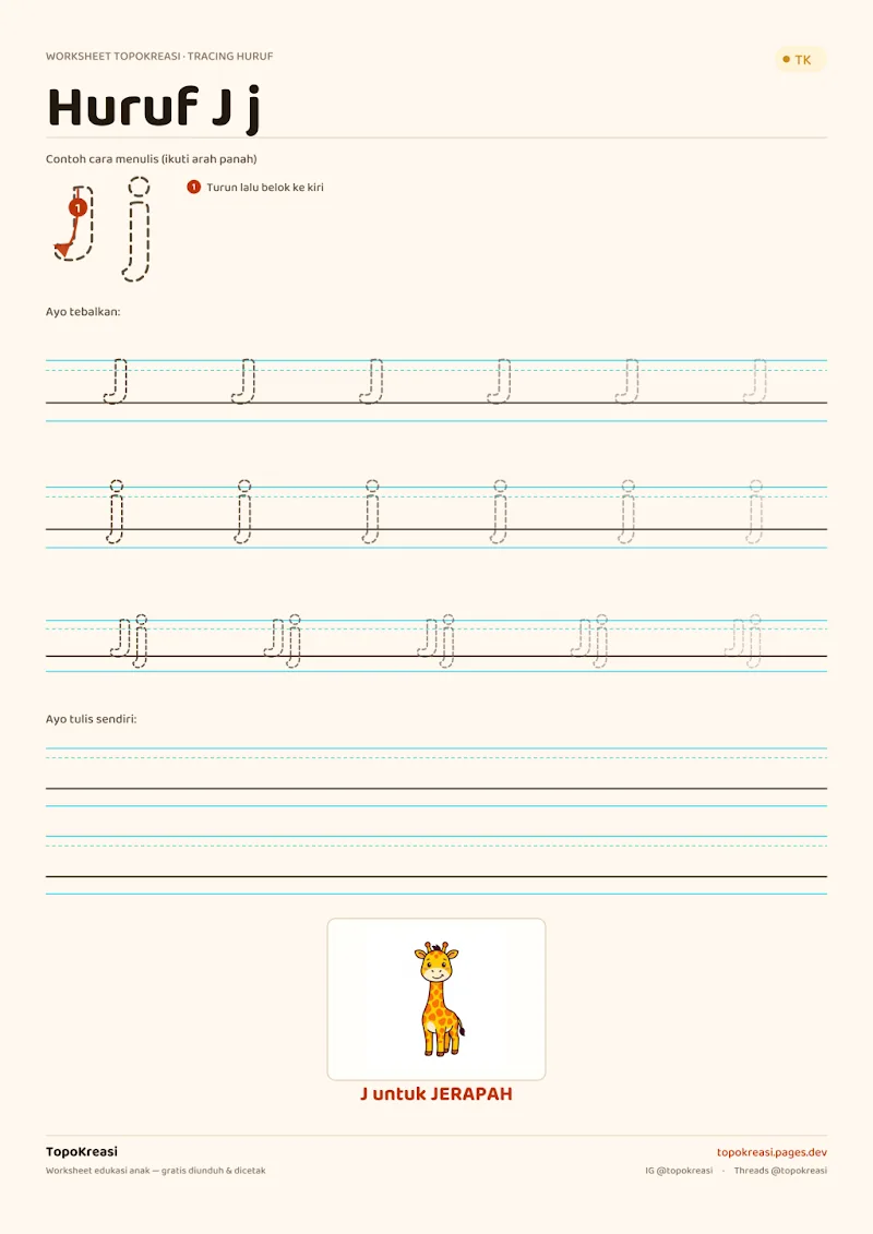 Preview worksheet Tracing Huruf J–R