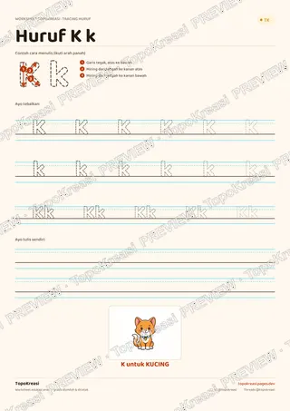 Cuplikan preview halaman 2 worksheet Tracing Huruf J–R — resolusi rendah bertanda air, bukan file final