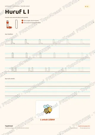 Cuplikan preview halaman 3 worksheet Tracing Huruf J–R — resolusi rendah bertanda air, bukan file final