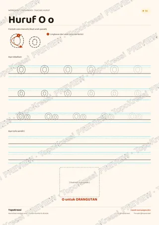 Cuplikan preview halaman 6 worksheet Tracing Huruf J–R — resolusi rendah bertanda air, bukan file final