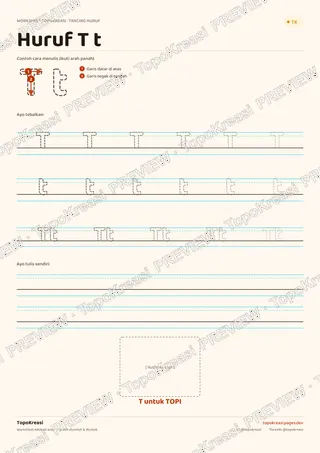 Cuplikan preview halaman 2 worksheet Tracing Huruf S–Z — resolusi rendah bertanda air, bukan file final