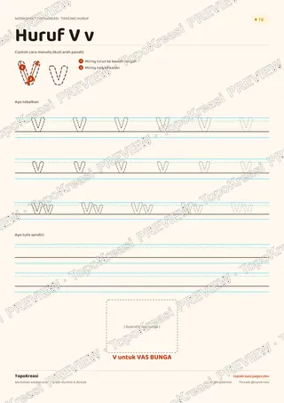 Cuplikan preview halaman 4 worksheet Tracing Huruf S–Z — resolusi rendah bertanda air, bukan file final