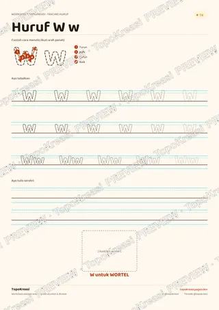 Cuplikan preview halaman 5 worksheet Tracing Huruf S–Z — resolusi rendah bertanda air, bukan file final