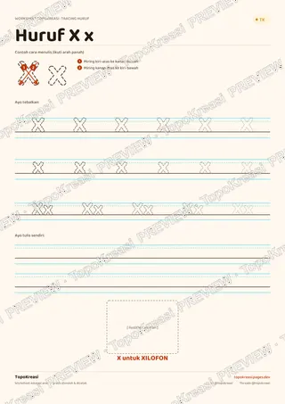 Cuplikan preview halaman 6 worksheet Tracing Huruf S–Z — resolusi rendah bertanda air, bukan file final