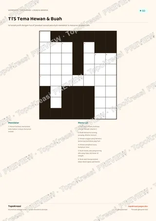 Cuplikan preview halaman 2 worksheet TTS Tema Hewan & Buah — resolusi rendah bertanda air, bukan file final