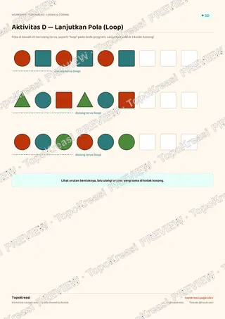 Cuplikan preview halaman 4 worksheet Coding Dasar untuk Anak (Unplugged Coding) — resolusi rendah bertanda air, bukan file final